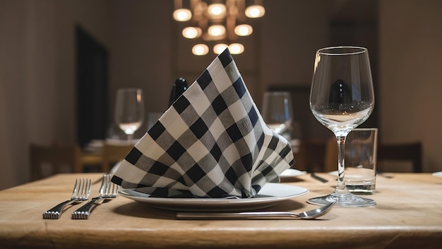 Checkered napkin on table