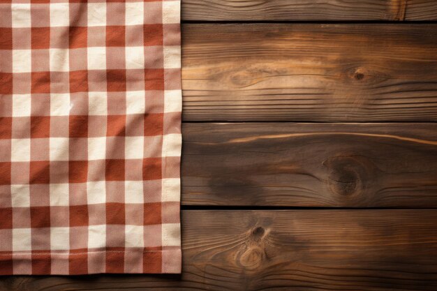 Photo checkered napkin on wood surface