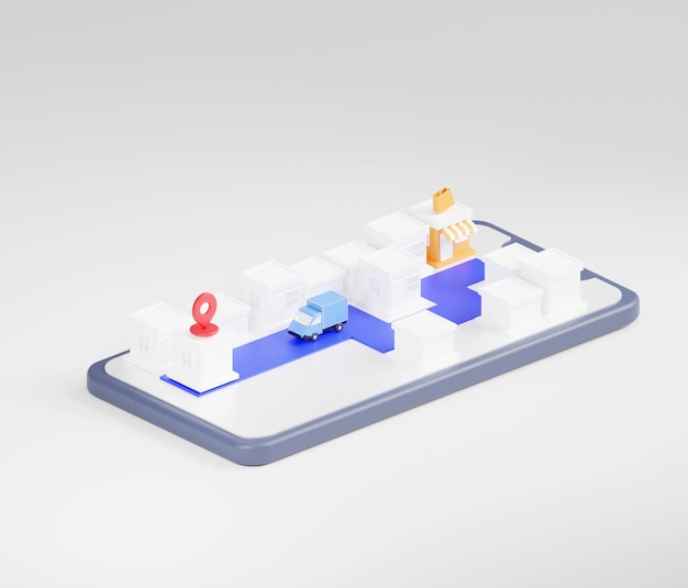 Проверка приложения службы доставки на мобильном телефоне в 3D-рендеринге