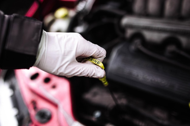 checking the level and consistency of the oil in the engine