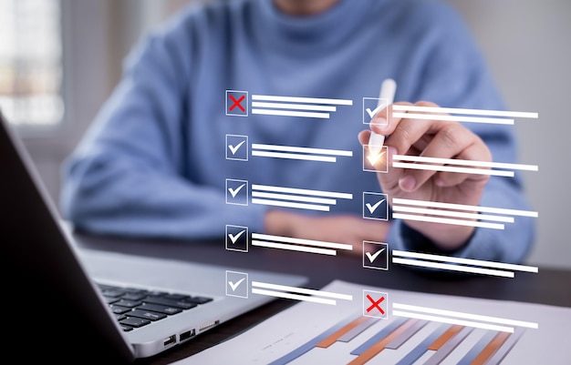 checklist and clipboard task documentation management online survey form checklist by laptop computer document management checking system online documentation database and process manage files