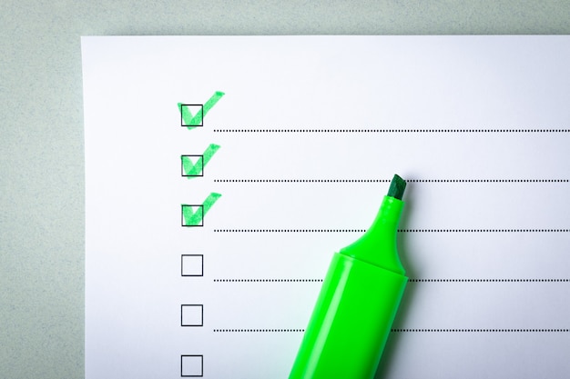 Checklist en groene markering