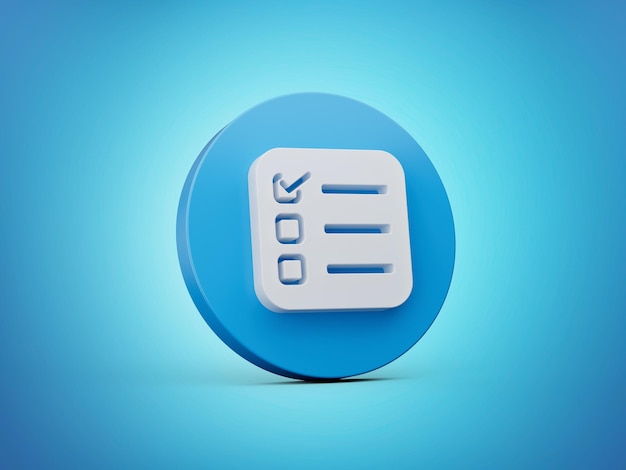 체크리스트 아이콘 흰색 배경에 파란색 원형 웹 디자인 그래픽에 고립 된 3d 아이소메트릭