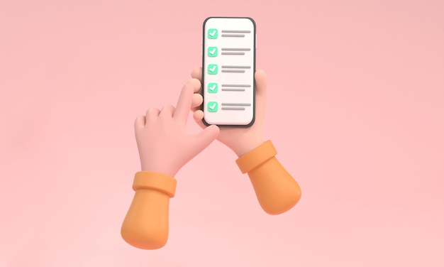 Checklist on smartphone screen Online survey concept Hand holds mobile phone and check list