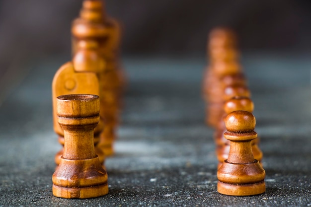 Photo checkmate and chess figures close-up boardgame