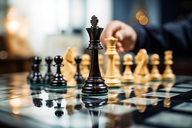 Selective focus Mans hand in chess play, metaphorically guiding strategic  business decisions Vertical Mobile Wallpaper AI Generated 30463882 Stock  Photo at Vecteezy