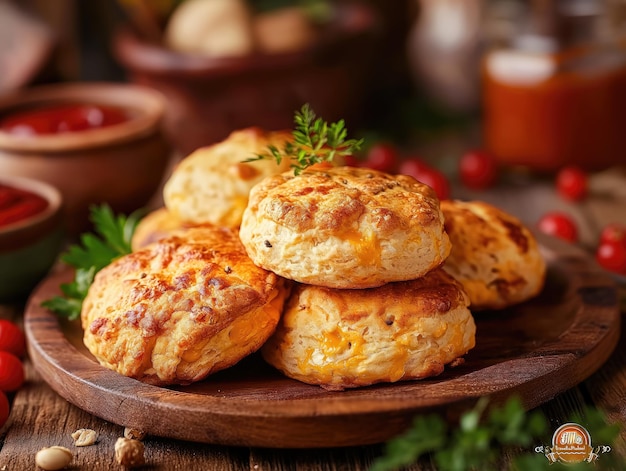 Photo cheddar cheese biscuits in the plate