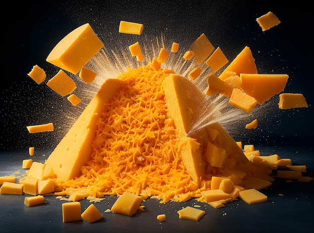 Foto esplosione di formaggio cheddar