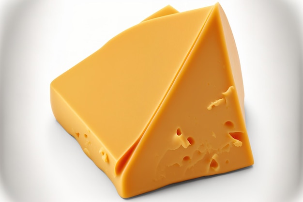 Cheddar cheese fragment isolated on a white backdrop image with high resolution