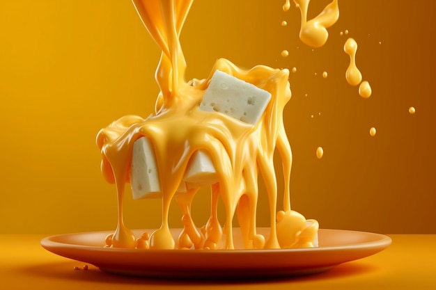 Cheddar Cheese Sauce Soaring and Splashing Generated Ai