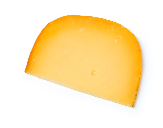 Photo cheddar cheese on top on a white isolated.