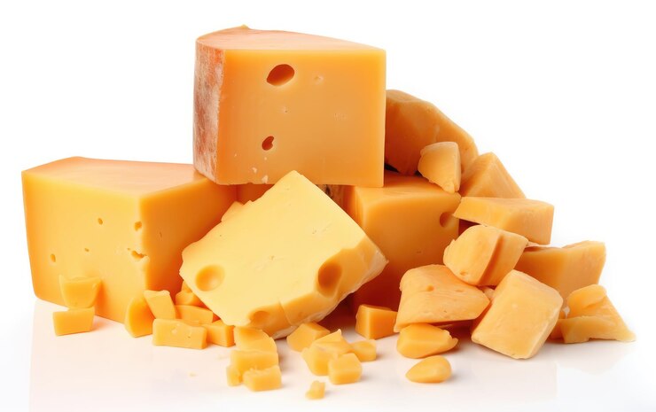Photo cheddar cheese on white background ai generated