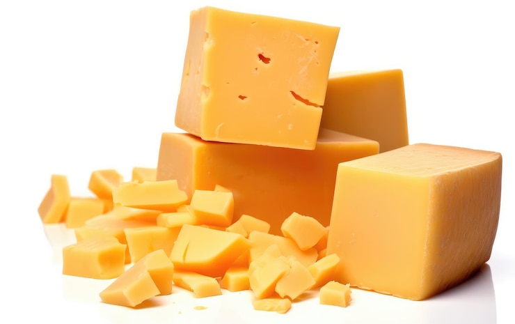Photo cheddar cheese on white background ai generated