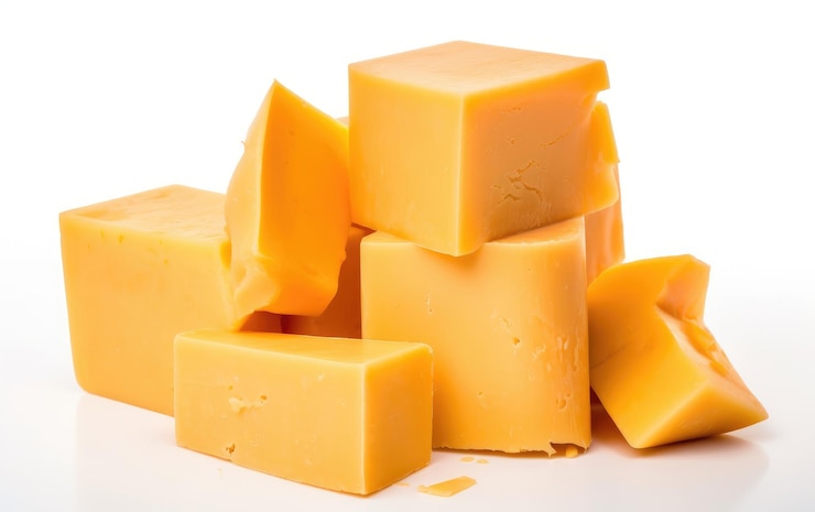 Photo cheddar cheese on white background ai generated