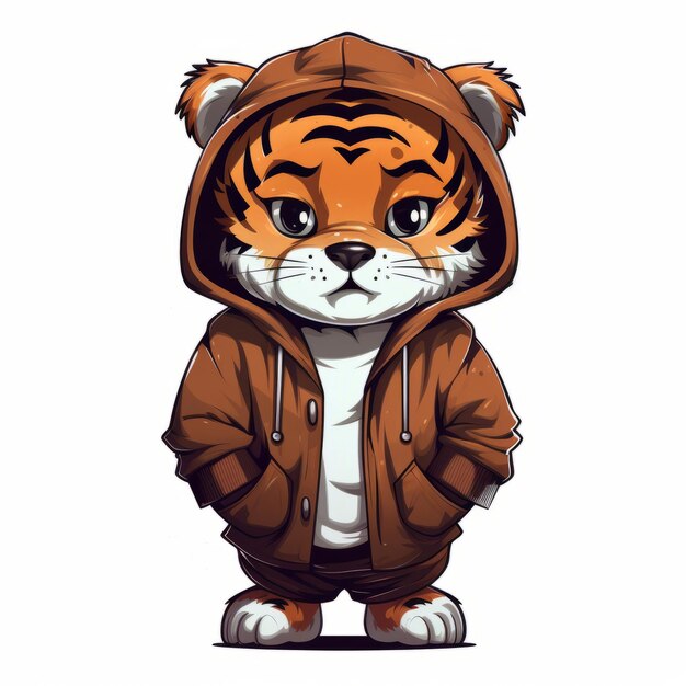 Cheeky cartoon tiger in hoodie and jacket cody ellingham style