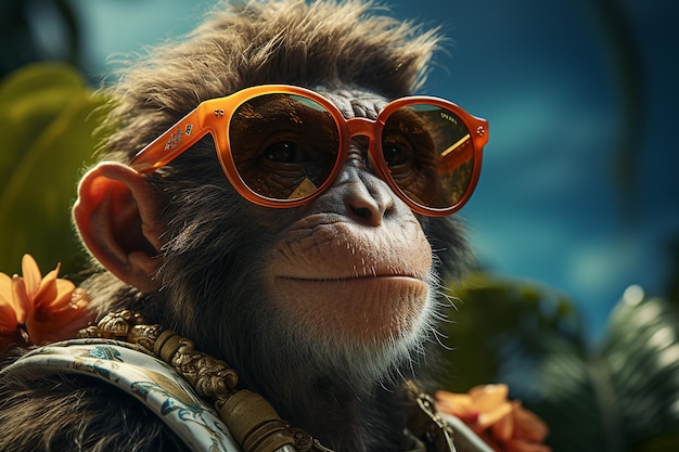 нахальная обезьяна в гавайской рубашке и солнцезащитных очках, созданная искусственным интеллектом