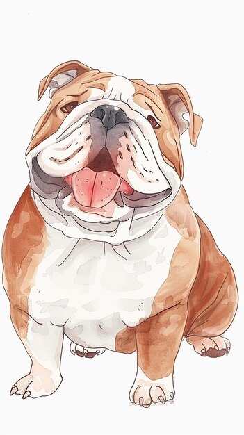 Foto acquerello di bulldog di cartoni animati con il sorriso sfacciato