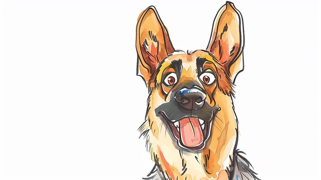 Photo cheeky smile cartoon german shepherd watercolor