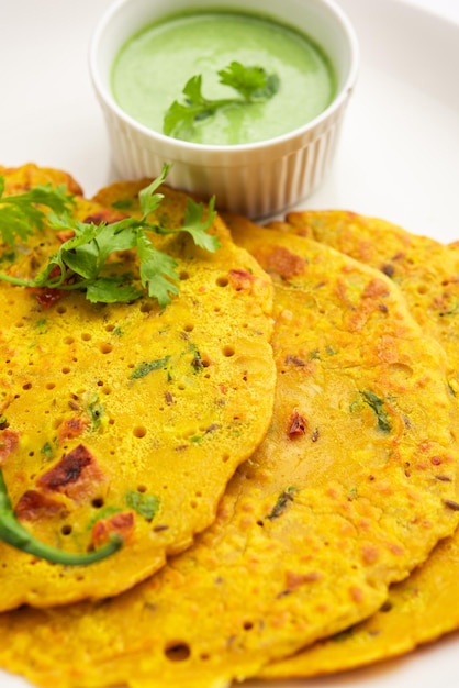 Cheela Chilla or Chila is a Rajasthani breakfast dish generally made with gram flour or besan