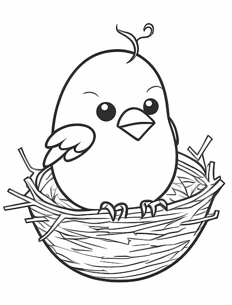 Cheep Cheep Basic Outline Coloring Page of a Cute Bird and Nest