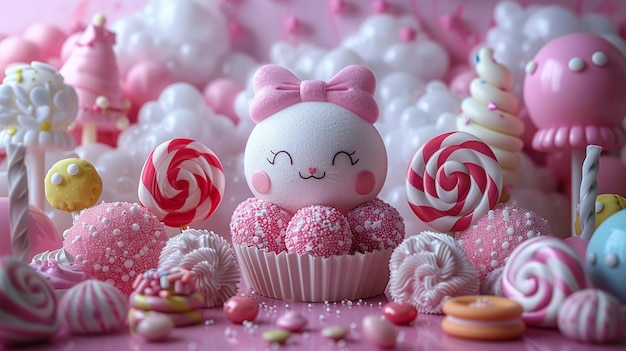 Photo cheerful 3d cute kawaii backdrop wallpaper