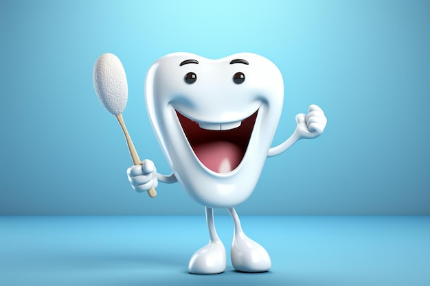 Cheerful 3D Dental Character in Cartoon Style