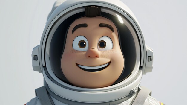 Photo a cheerful 3d illustration of an astronaut wearing a vibrant spacesuit and a transparent helmet displaying a warm smile and sparkling eyes the astronauts face is brought to life with vivi