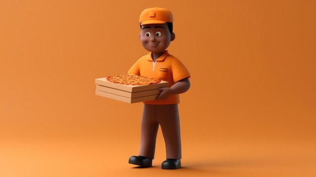 Cheerful 3d rendered pizza delivery guy cartoon character