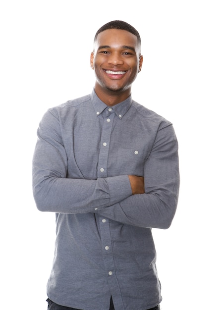 Cheerful african american man smiling with arms crossed 