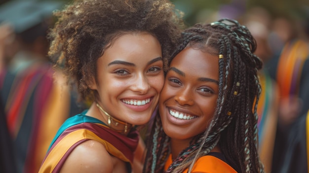 Cheerful AfricanAmerican Friends Embracing at Cultural Festival