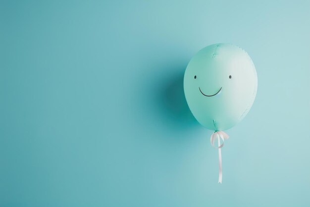 Cheerful air balloon with a smiling face against a pastel blue background