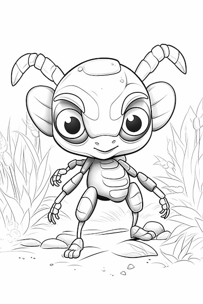 Cheerful Ant Adventures Cute Cartoon Coloring Page with Thick Lines