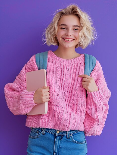 Cheerful attractive blonde Gen Z student with short blonde hair ...