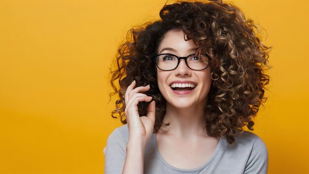 Cheerful beautiful woman looking