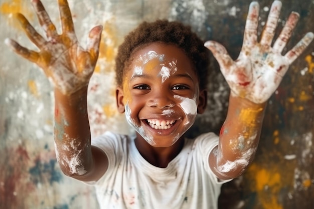 Photo cheerful black boy with painted face