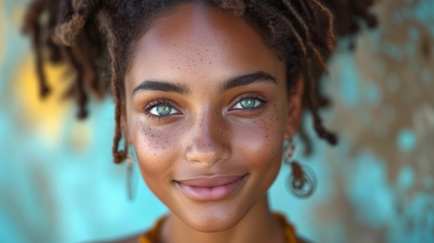 Photo cheerful black girl looking at camera generative ai