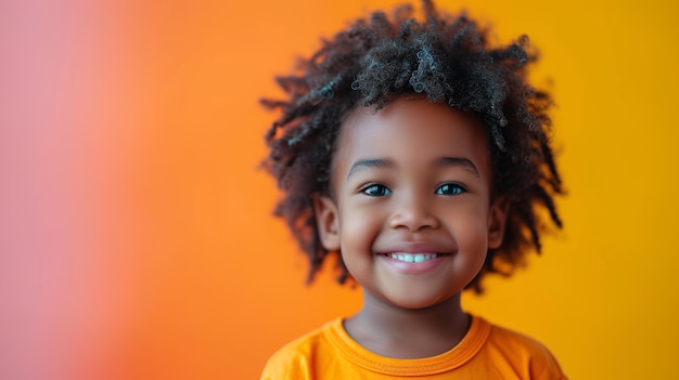 Photo cheerful black kid in orange tshirt generative ai