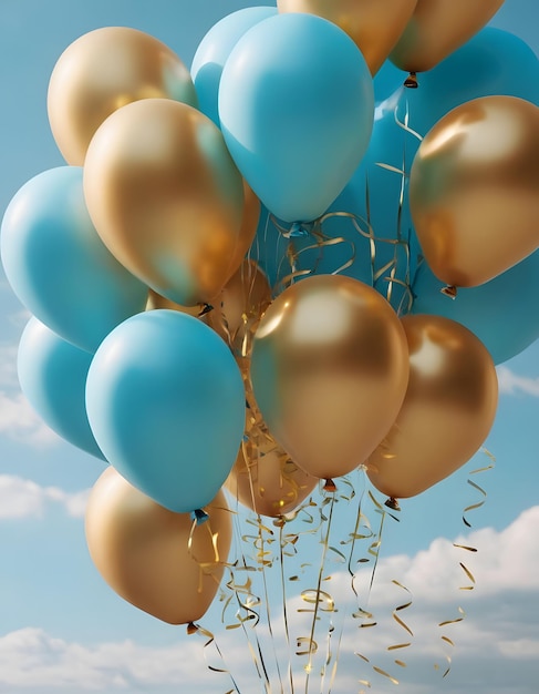 Cheerful Blue Balloon Floating MidAir in Clear Sky