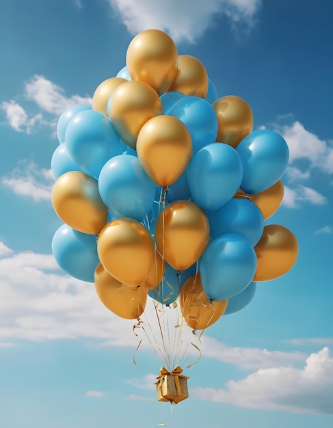 Веселый голубой воздушный шар, плавающий в воздухе на чистом небе