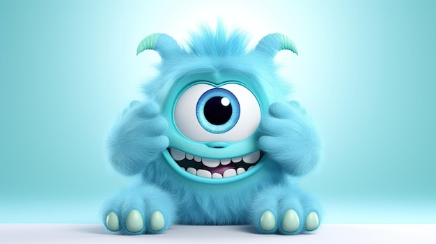 Foto allegra creatura pelosa blu con un sorriso contagioso