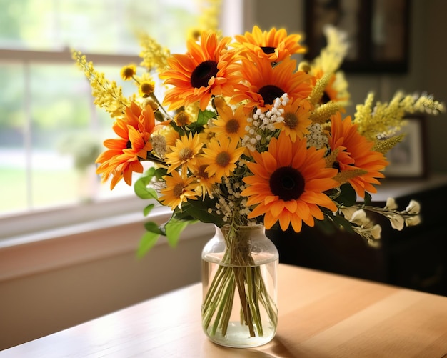 A cheerful bouquet featuring a burst of yellow sunflowers vibrant orange daisies