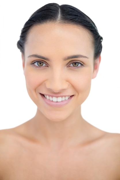 Cheerful brunette in close up