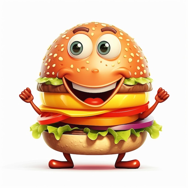 Cheerful Burger Buddy Cartoon Character on a white background