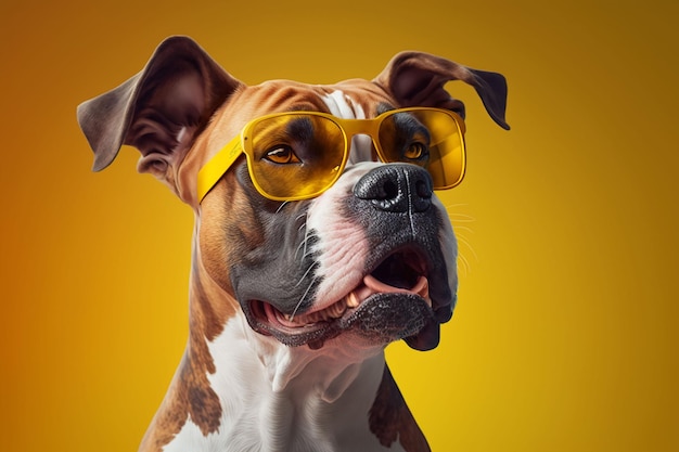 A cheerful canine donning shades shone brightly on a studio backdrop ai generated