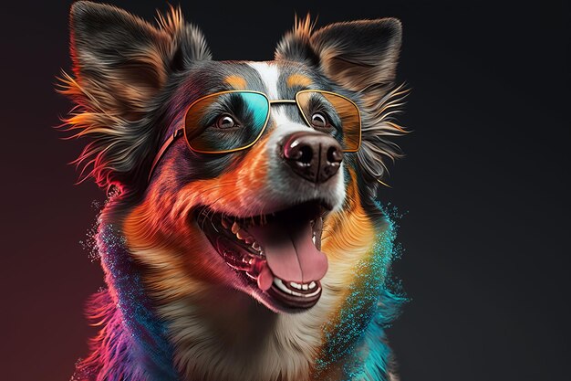 A cheerful canine donning shades shone brightly on a studio backdrop ai generated