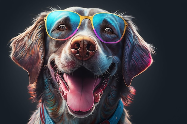 A cheerful canine donning shades shone brightly on a studio backdrop ai generated