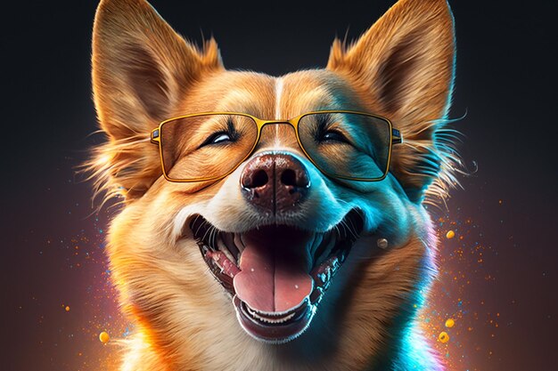 A cheerful canine donning shades shone brightly on a studio backdrop ai generated