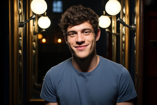 Cheerful Canvas smiling in front of a mirror