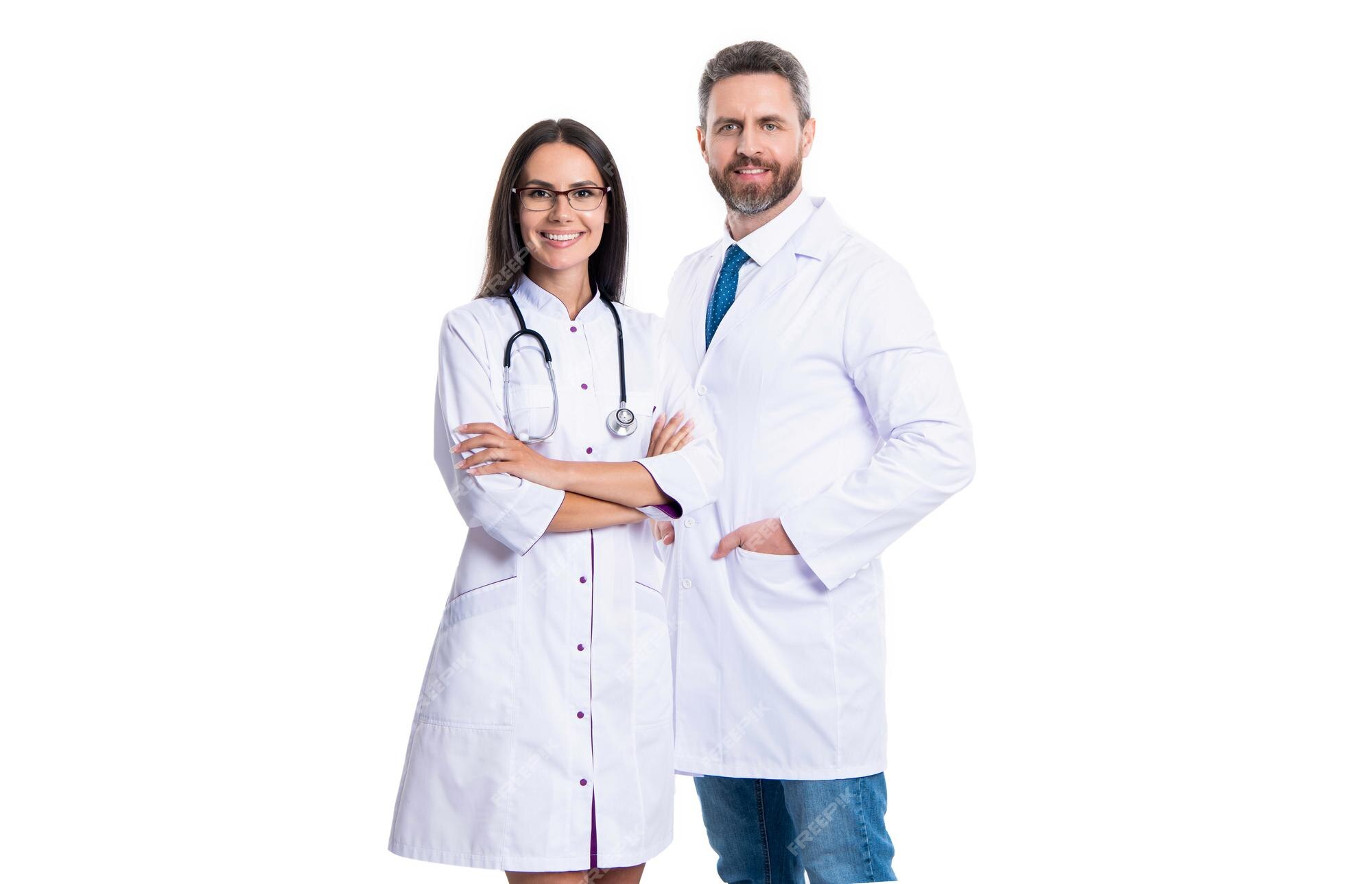 Premium Photo | Cheerful cardiologist doctor and nurse isolated on ...