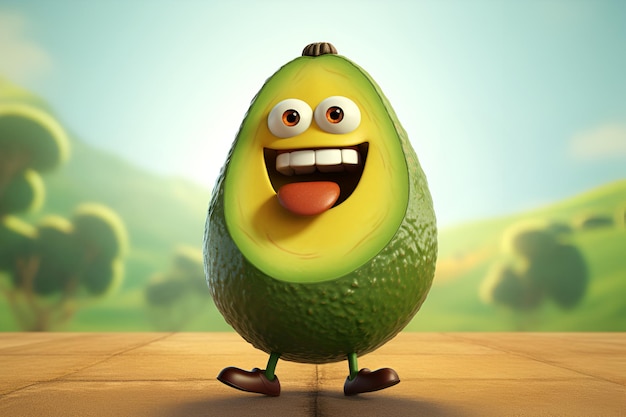 Веселый мультяшный персонаж авокадо с высунутым языком